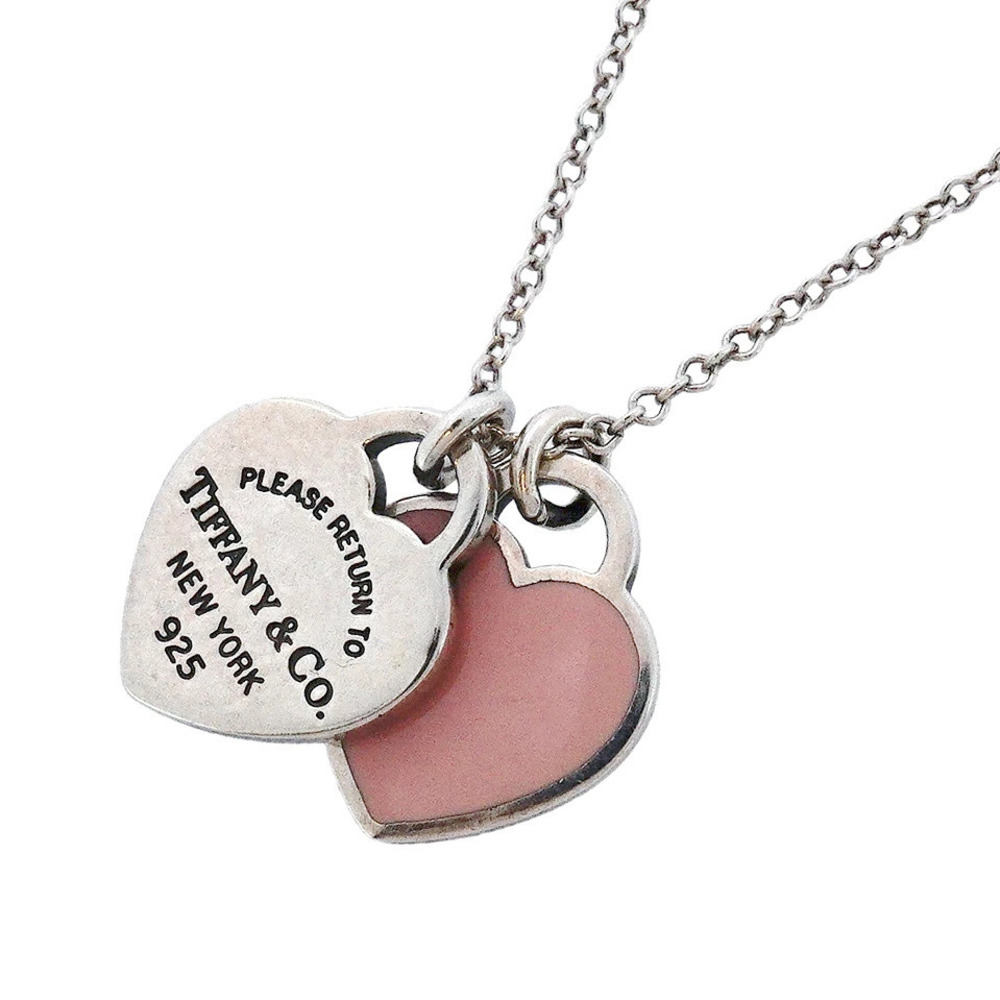 Tiffany CO Double to Heart Necklace Sterling Silver Pink
